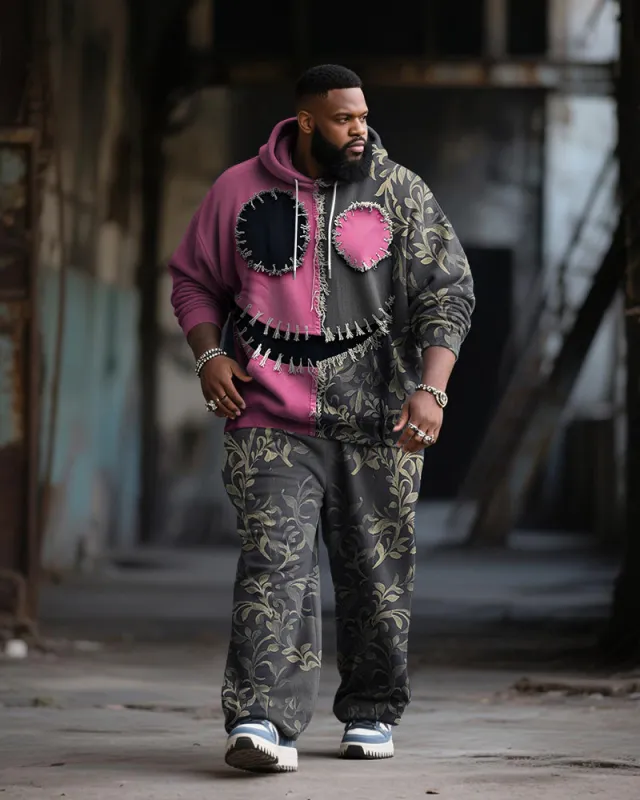 Big & Tall Men's Halloween Pink Funny Expression Contrast Stitch Print Hoodie Suit sold by Biggmans
