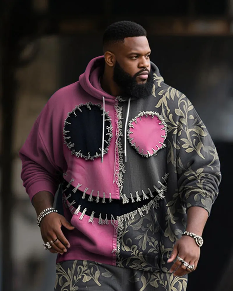 Big & Tall Men's Halloween Pink Funny Expression Contrast Stitch Print Hoodie Suit sold by Biggmans product image thumbnail 2