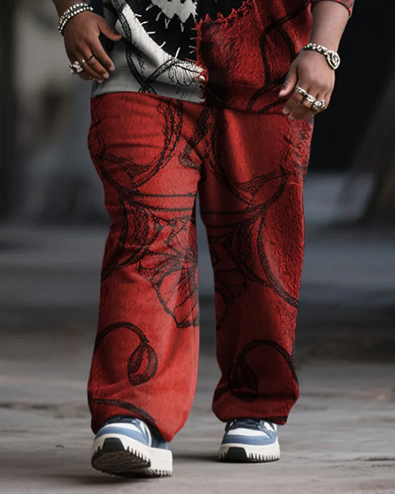 Big & Tall Men's Halloween Black Red Mask Emoji Contrast Stitch Print Hoodie Suit sold by Biggmans product image thumbnail 3