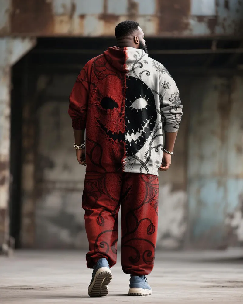 Big & Tall Men's Halloween Black Red Mask Emoji Contrast Stitch Print Hoodie Suit sold by Biggmans product image thumbnail 4