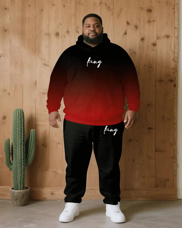 Big & Tall Men Fall/Winter Joker Casual Black & Red Gradient Chest King Printed Hoodie Suit sold by Biggmans