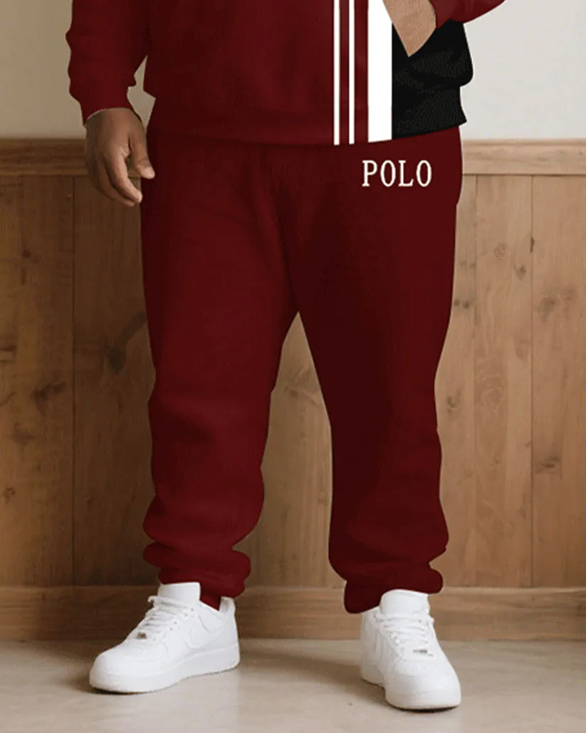 Big & Tall Men Fall/Winter Joker Casual Red & Black & White Color Matching Chest Polo Small Label Printed Hoodie Suit sold by Biggmans product image thumbnail 3