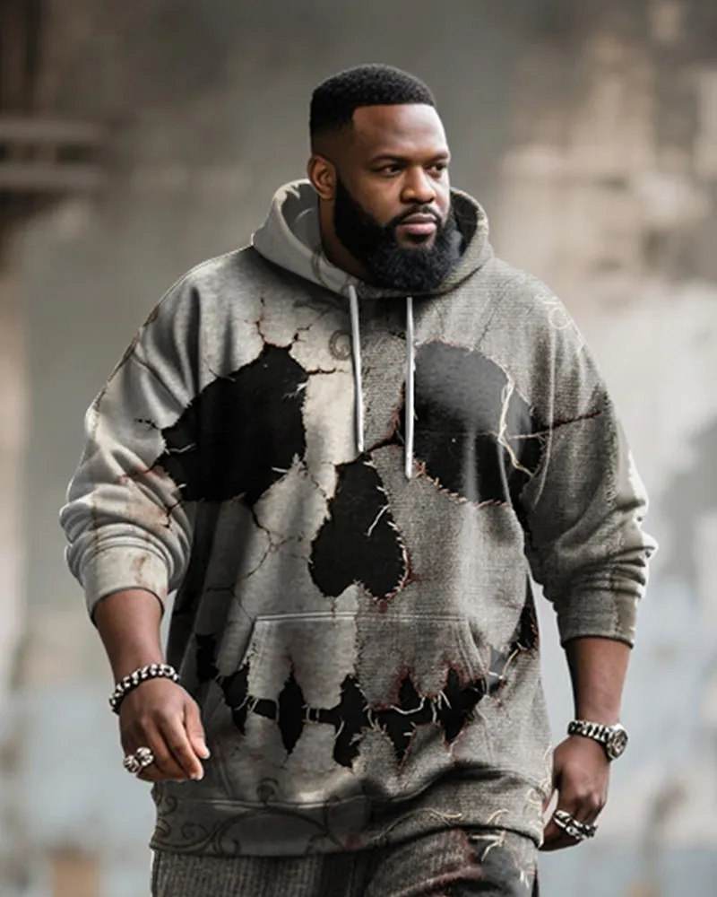 Big & Tall Men's Halloween Skull Face Contrast Stitch Print Hoodie Suit sold by Biggmans product image thumbnail 2