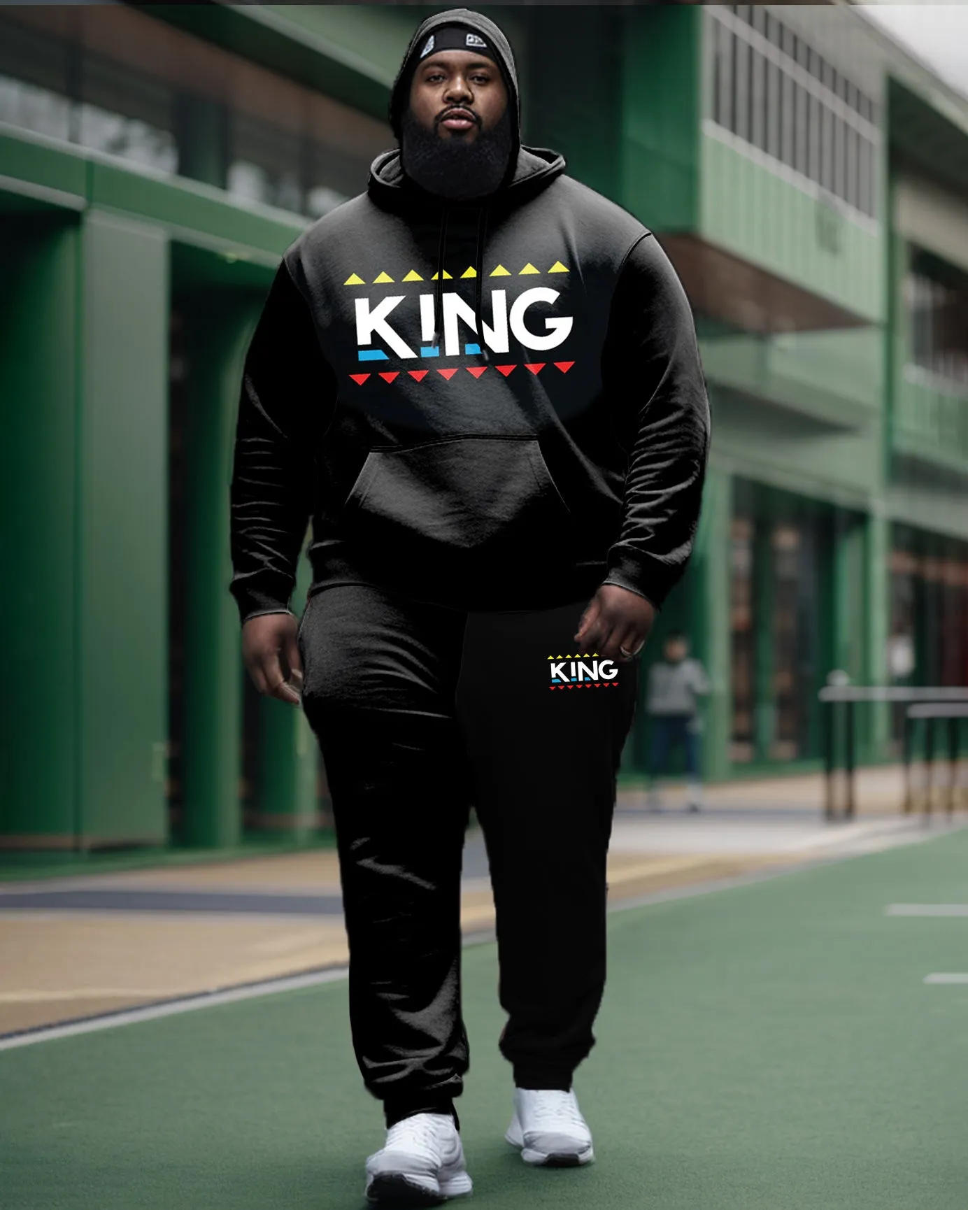 Men's Plus Geometric King Tech Hoodie Set sold by Biggmans
