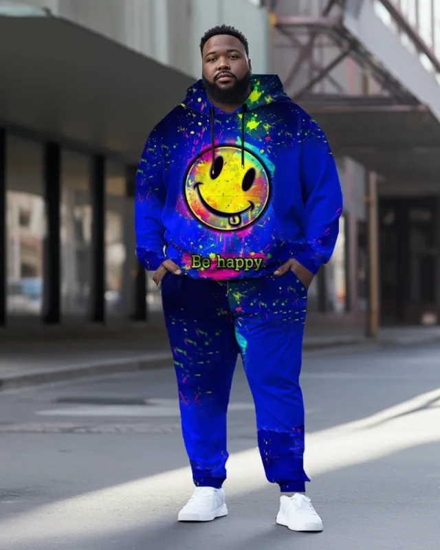 Men's Large Size Blue Smiley Face Splash Ink Hoodie Set of Two sold by Biggmans