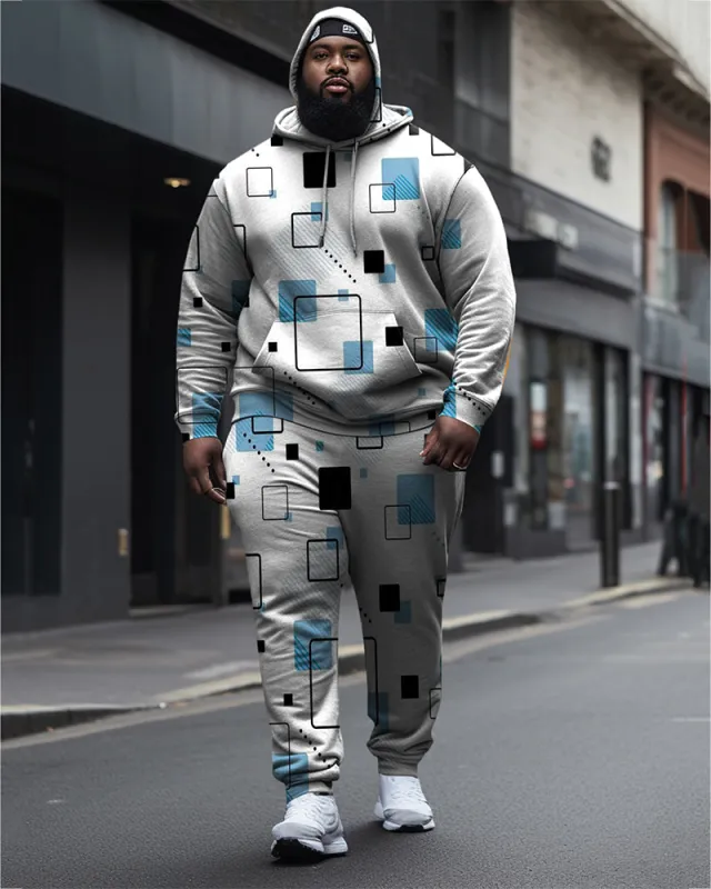 Men's Plus Size Square Diamond Casual Hoodie and Sweatpants Two Piece Set sold by Biggmans