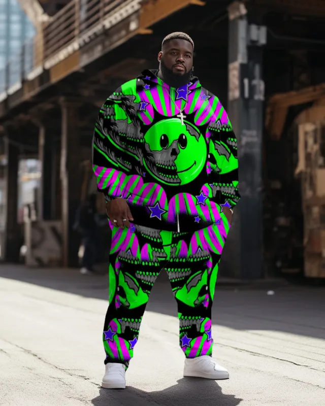 Men's Large Size Green Abstract Graffiti Smiley Hoodie Set of Two sold by Biggmans