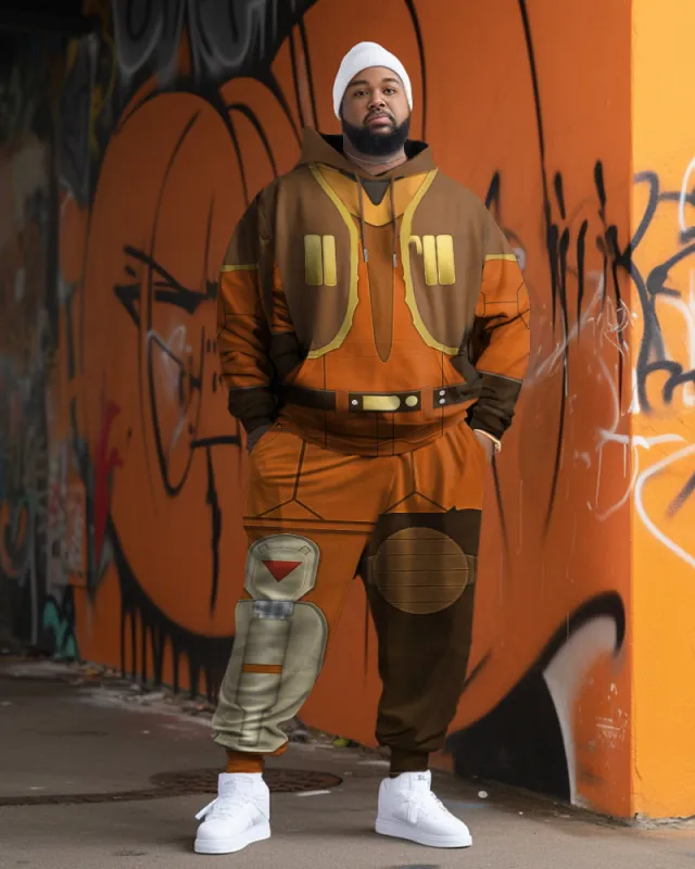 Fun Cartoon Robot Men's Plus Size Cosplay Hoodie Two-Piece Set sold by Biggmans