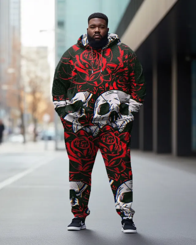 Men's Large Size Street Skull Rose Graffiti Fun Print Hoodie (Pack of Two) sold by Biggmans
