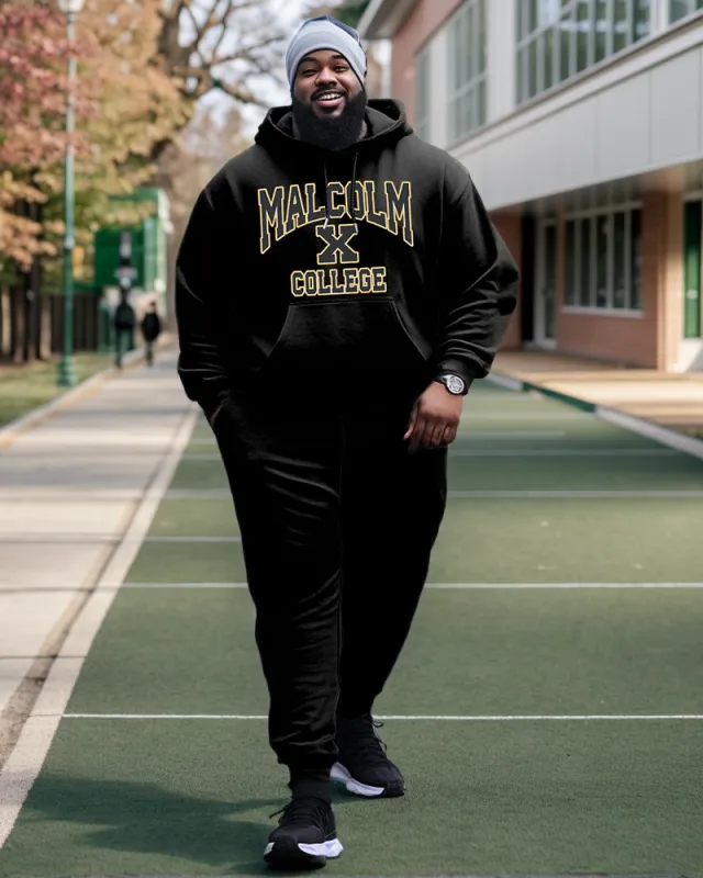 Men's Plus Size Malcolm X College Style Hoodie and Sweatpants Two Piece Set sold by Biggmans