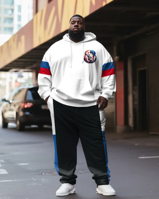 Men's Street Fashion Colorblock Lion Alphabet Print Plus Size Hoodie Suit sold by Biggmans
