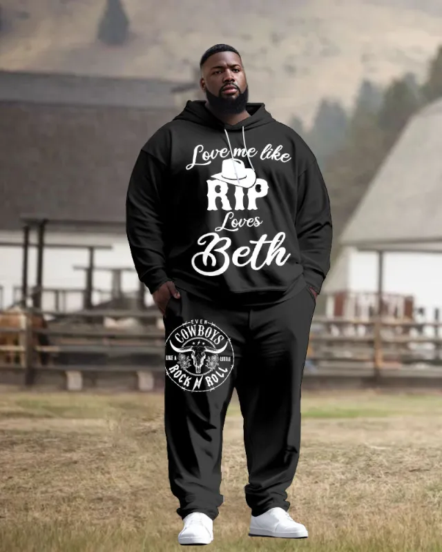 Men's Street Fashion Western Simple Love Me Like Print Plus Size Hoodie Suit sold by Biggmans