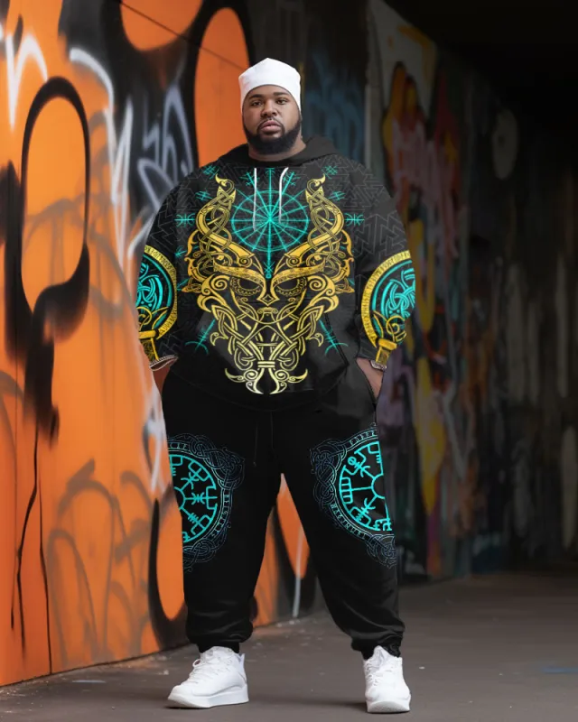 Men's Street Fashion Golden Dragon Head Print Plus Size Hoodie Suit sold by Biggmans
