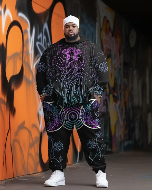 Men's Street Fashion Gradient Rune Hecate Print  Plus Size Hoodie Suit sold by Biggmans