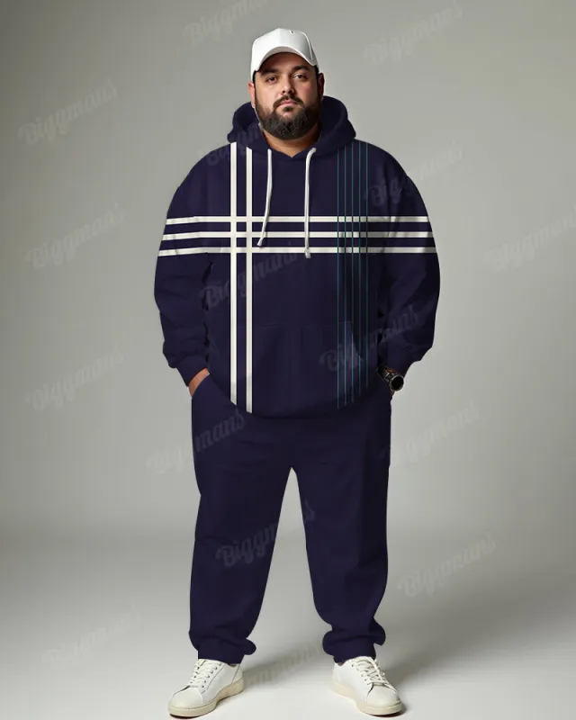 Men's Daily Casual Purple Colorblock Striped Plaid Print Plus Size Hoodie Suit sold by Biggmans