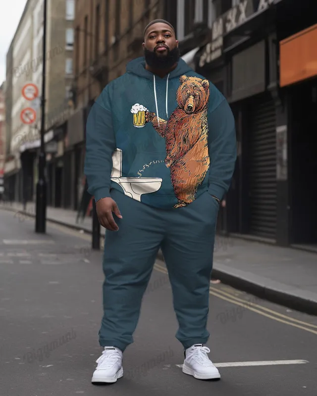 Men's Fun Bear Beer Print Plus Size Hoodie Suit sold by Biggmans