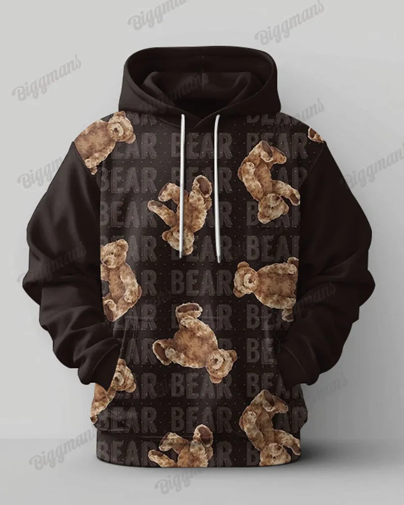 Men's Casual Retro Brown Bear Letter Print Plus Size Hoodie Suit sold by Biggmans product image thumbnail 3