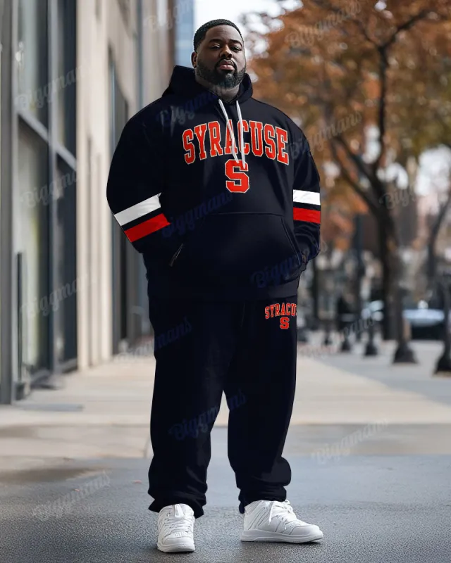 Men's Plus Size Syracuse University Striped Colorblock Printed Hoodie Suit sold by Biggmans