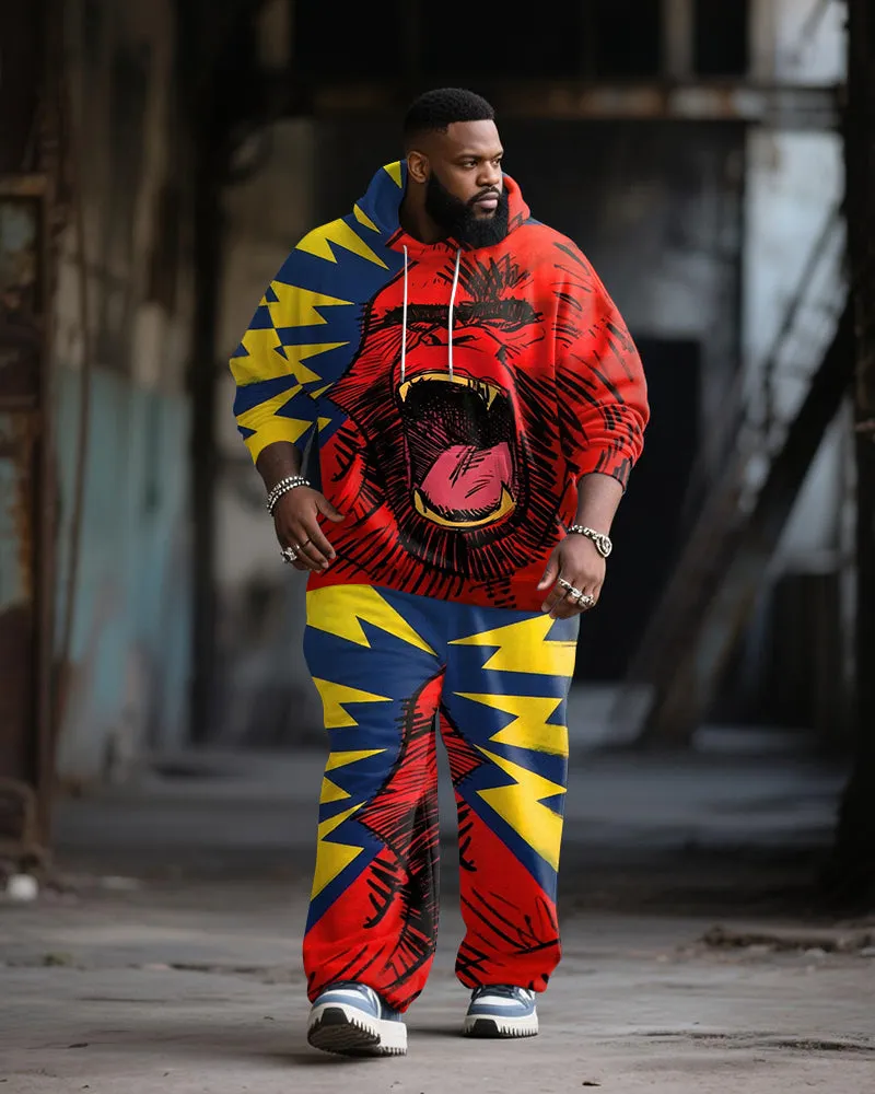Big & Tall Men's Street Fashion Monkey Graffiti Print Hoodie Suit sold by Biggmans