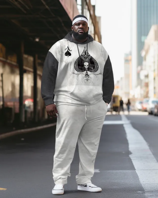 Men's Plus Size Casual Hip Hop Skull Poker A Hoodie Two-Piece Set sold by Biggmans