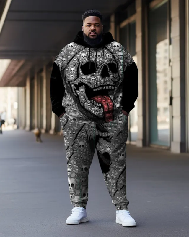 Men's Large Size Color Block Skull Graffiti Hoodie Set of Two sold by Biggmans