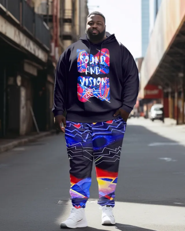 Men's Plus Size Casual Hip Hop Sound And Vision Hoodie Two Piece Set sold by Biggmans