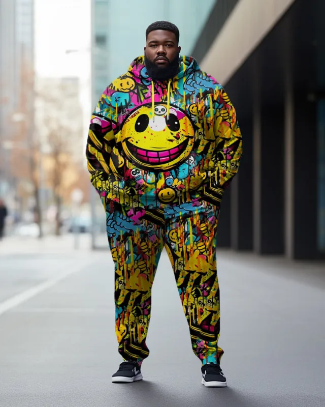 Men's Large Size Street Graffiti Cartoon Smiley Funny Print Hoodie (Two-Pack) sold by Biggmans
