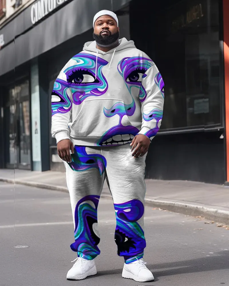 Men's Large Size Colorful Pop Style Face Street Long Sleeve Hoodie Set sold by Biggmans