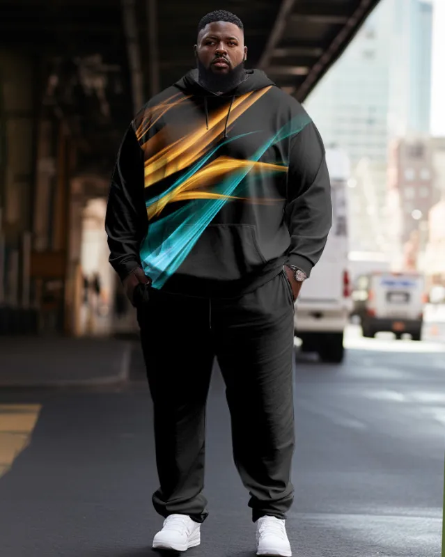 Men's Plus Size Casual Hip Hop Aurora Black Graphic Hoodie Two-Piece Set sold by Biggmans