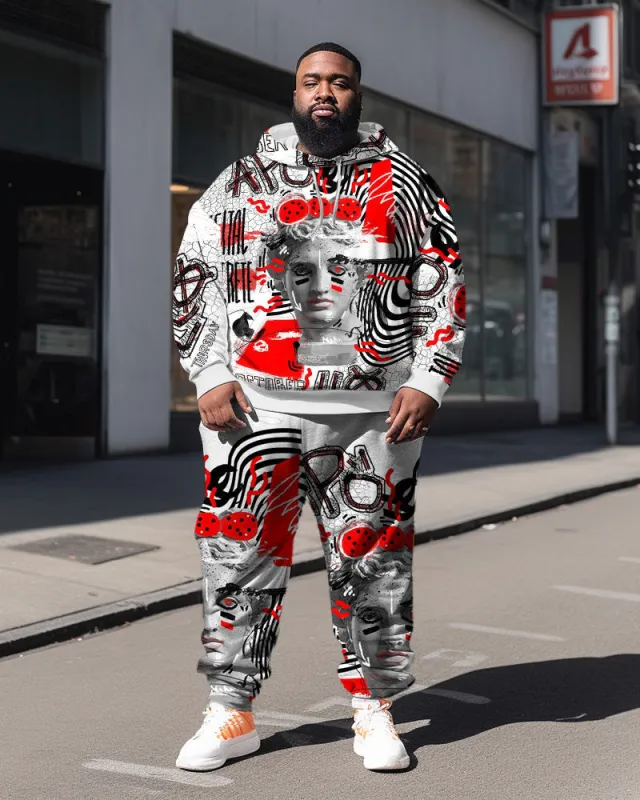 Plus Size Men's Art Abstract Lines Hoodie Two-Piece Set sold by Biggmans