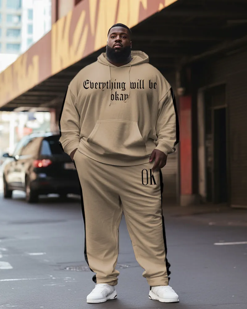 Men's Plus Size Letter Stripe Splicing Print Hoodie Set of Two sold by Biggmans