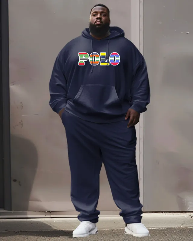 Mens Street Fashion Striped Alphabet Print Plus Size Hoodie Suit sold by Biggmans