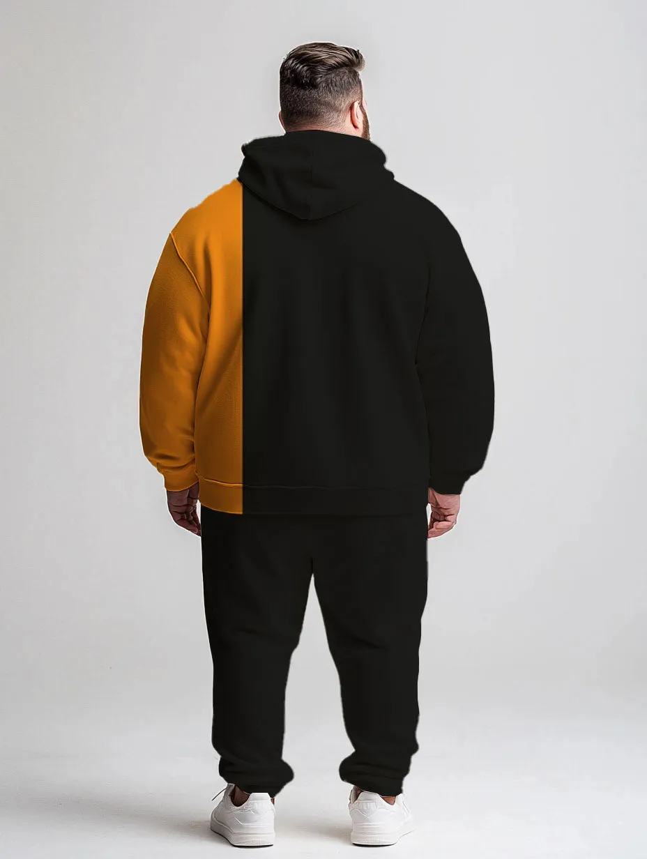 Men's Daily Casual All-Match Orange Colorblock Letter Print Plus Size Hoodie Suit sold by Biggmans product image thumbnail 4