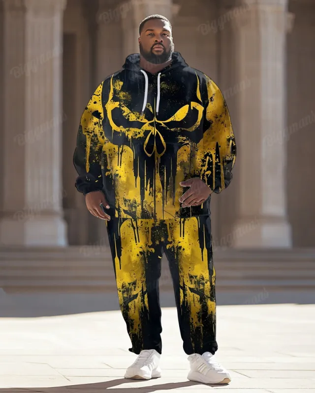 Men's Street Fashion Yellow And Black Graffiti Skull Plus Size Hoodie Suit sold by Biggmans