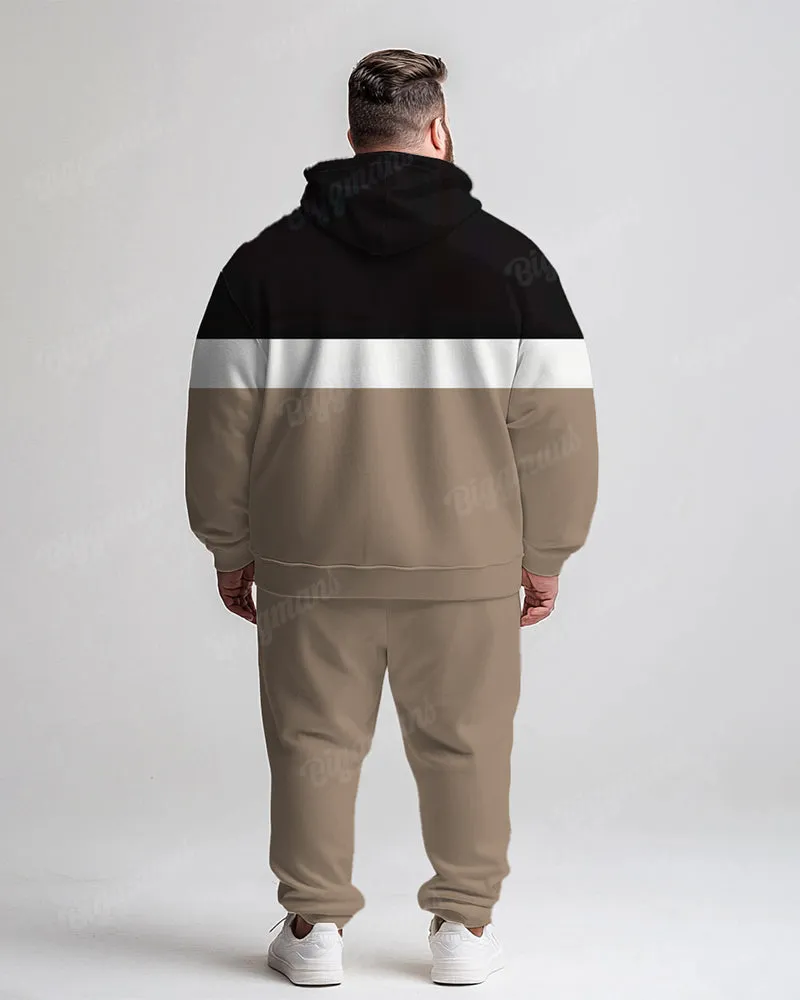 Men's Daily Casual Khaki Colorblock Striped Letter Print Plus Size Hoodie Suit sold by Biggmans product image thumbnail 4