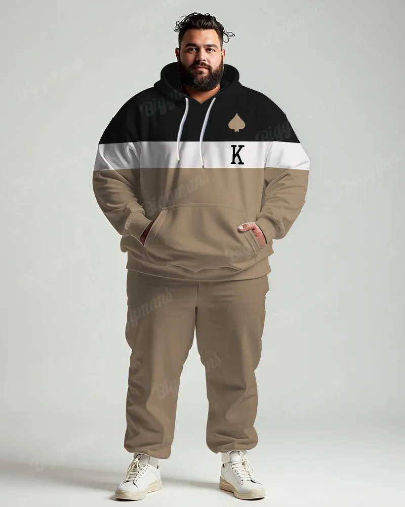 Men's Daily Casual Khaki Colorblock Striped Letter Print Plus Size Hoodie Suit sold by Biggmans