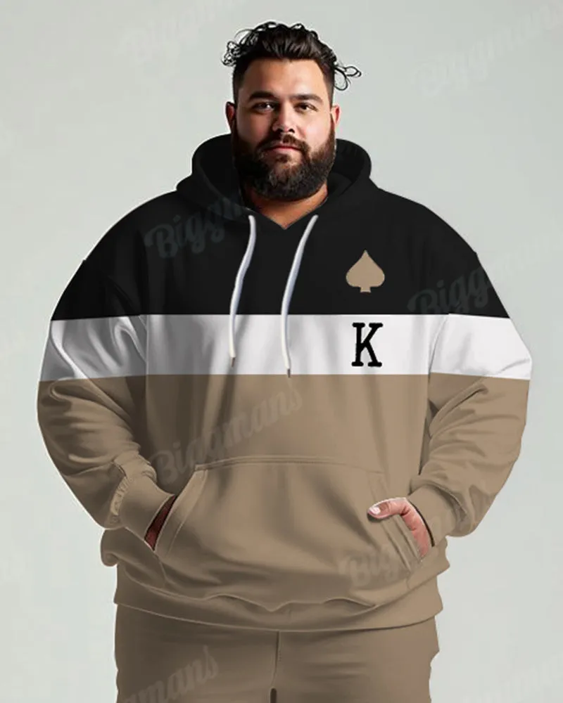 Men's Daily Casual Khaki Colorblock Striped Letter Print Plus Size Hoodie Suit sold by Biggmans product image thumbnail 2