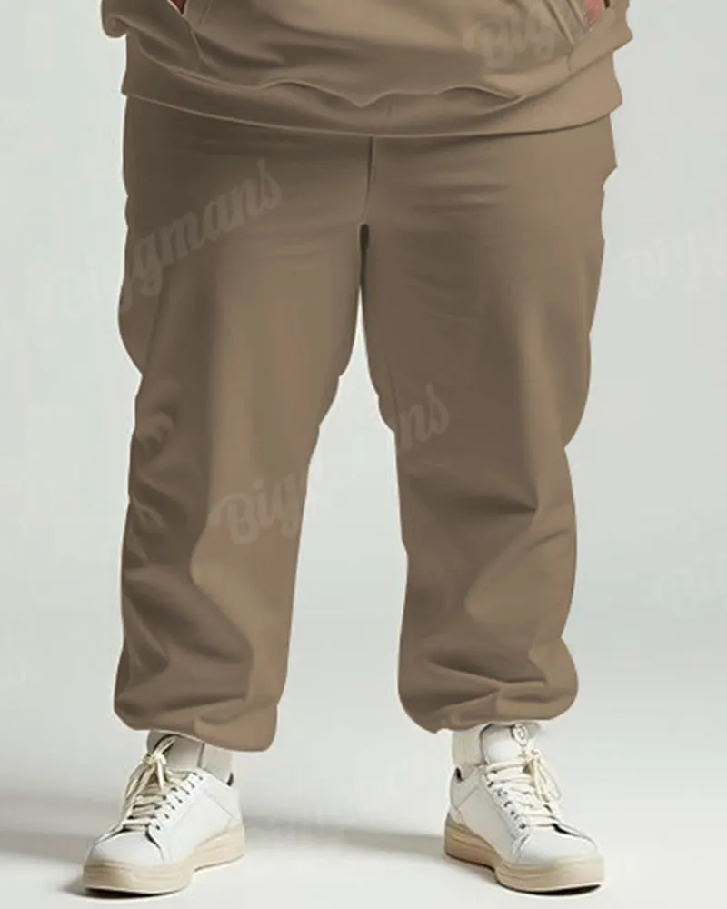 Men's Daily Casual Khaki Colorblock Striped Letter Print Plus Size Hoodie Suit sold by Biggmans product image thumbnail 3