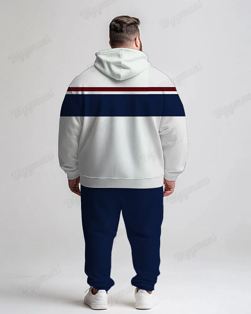 Men's Daily Casual Blue Striped Patchwork Print Plus Size Hoodie Suit sold by Biggmans product image thumbnail 4