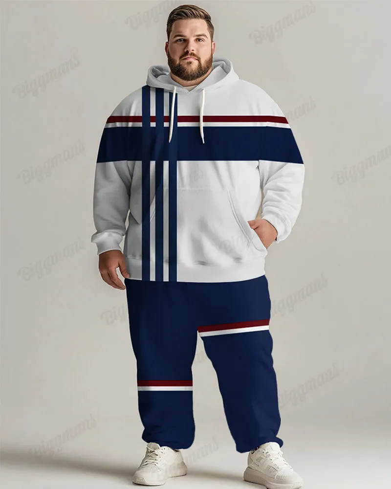 Men's Daily Casual Blue Striped Patchwork Print Plus Size Hoodie Suit sold by Biggmans