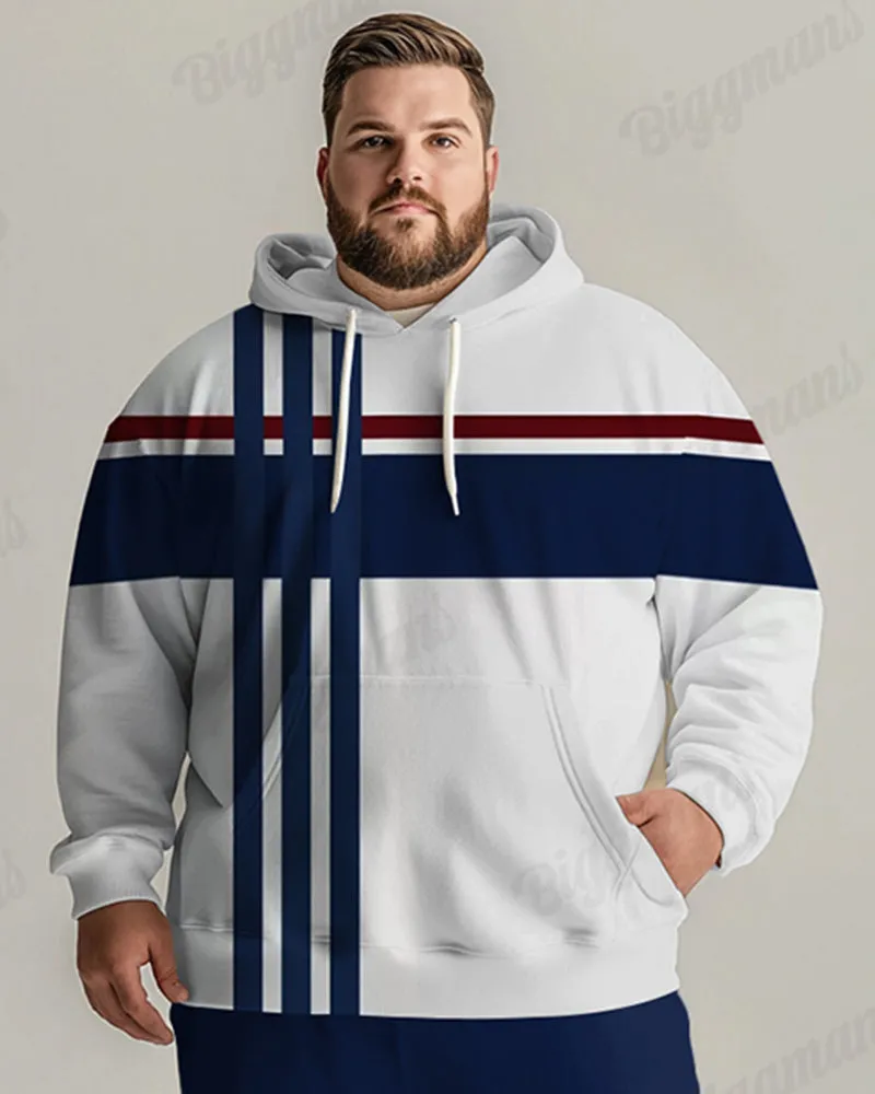 Men's Daily Casual Blue Striped Patchwork Print Plus Size Hoodie Suit sold by Biggmans product image thumbnail 2