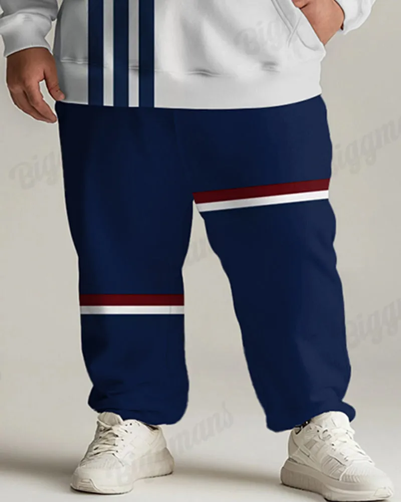 Men's Daily Casual Blue Striped Patchwork Print Plus Size Hoodie Suit sold by Biggmans product image thumbnail 3