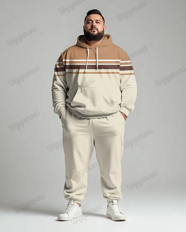 Simple Autumn And Winter Color Number Colorblock Striped Men's Plus Size Hoodie Suit sold by Biggmans