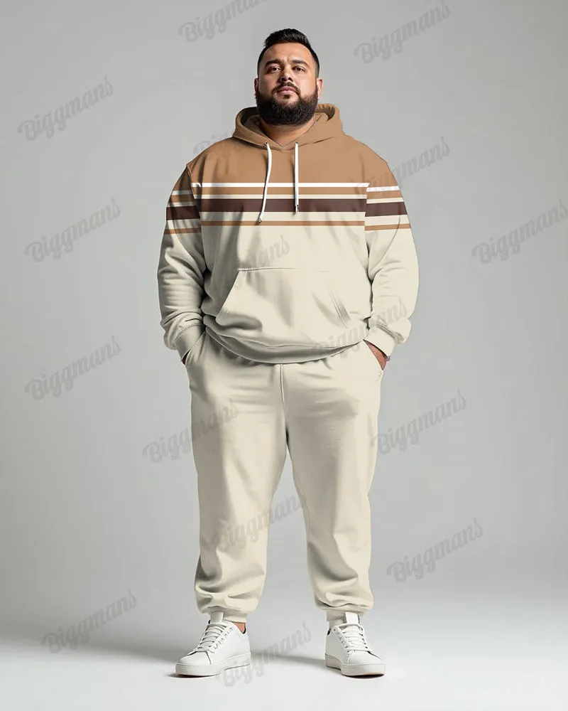 Simple Autumn And Winter Color Number Colorblock Striped Men's Plus Size Hoodie Suit sold by Biggmans