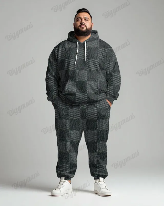 High-grade Geometric Checkerboard Pattern Men's Plus Size Hoodie Suit sold by Biggmans