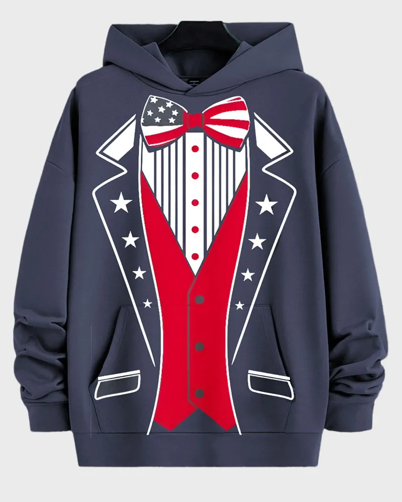 Men's Plus Size Navy Blue American Flag Design Suit Pattern Print Hoodie Set sold by Biggmans product image thumbnail 2