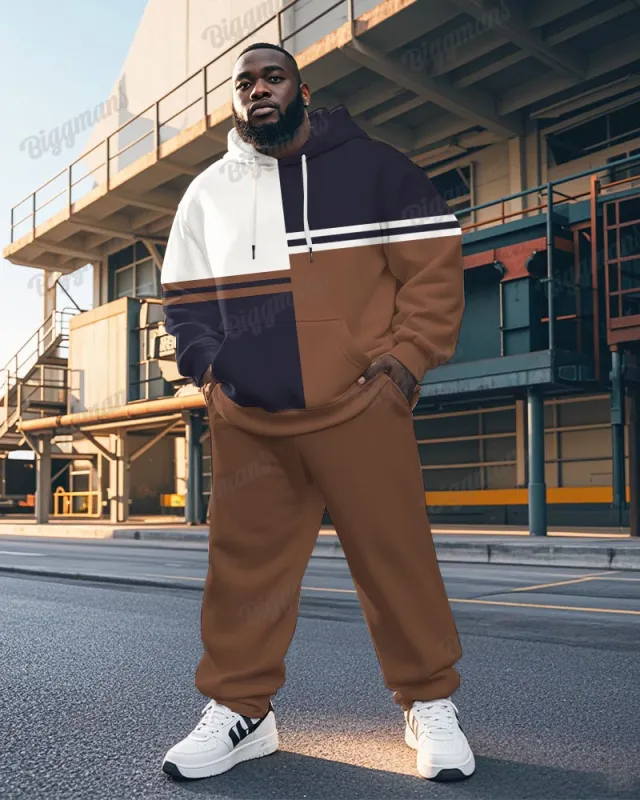 Men's Casual Brown Stripe Print Plus Size Hoodie Suit sold by Biggmans