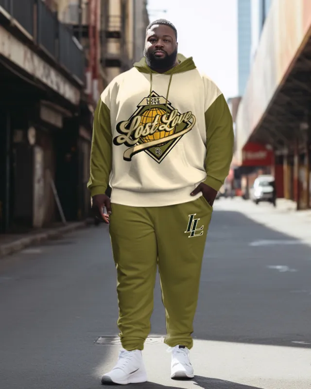 Men's Plus Size Casual Hip Hop Lost Love Hoodie Two Piece Set sold by Biggmans