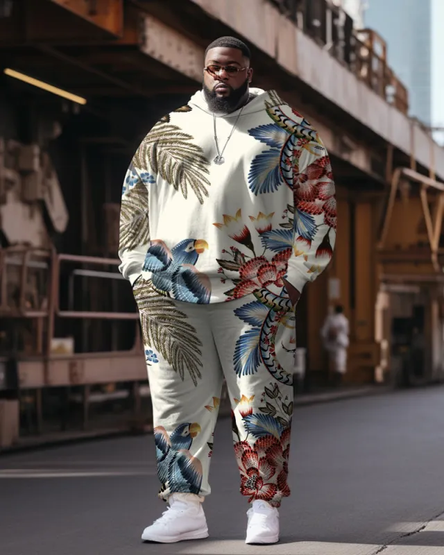 Men's Plus Size Casual Hip Hop Magpie Floral Hoodie Two-Piece Set sold by Biggmans