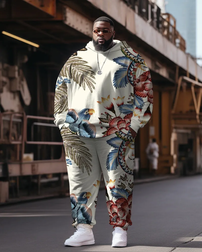 Men's Plus Size Casual Hip Hop Magpie Floral Hoodie Two-Piece Set sold by Biggmans